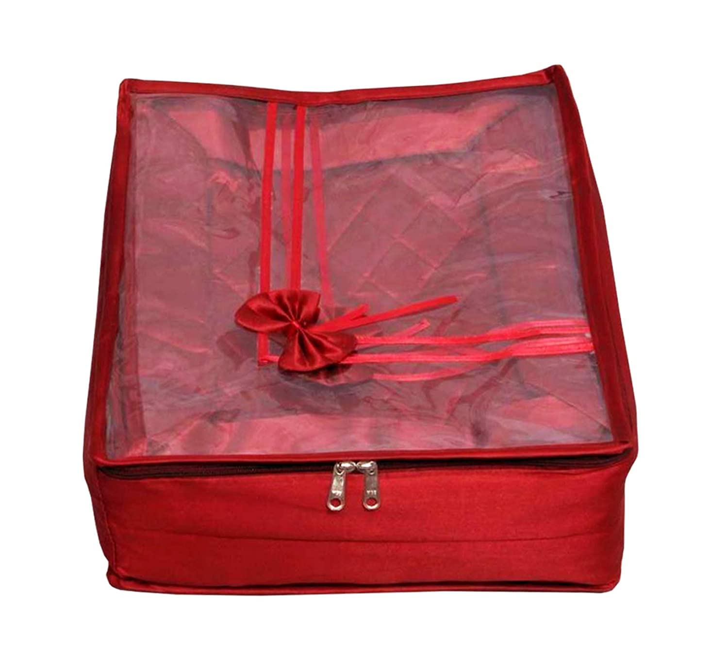 Premium Satin Saree & Blouse Storage Bags - 5-Pack with Double Zipper & Clear Window - Wardrobe Organizer for Indian Ethnic Wear - Perfect for Travel, Wedding, and Festival Outfit Protection (Maroon)