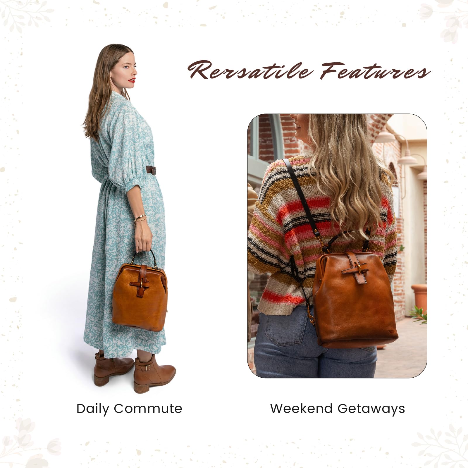 Genuine Leather Backpack Purse for Women - Convertible Shoulder Bag & Fashion Casual Backpack - Ladies Leather Shoulder Bag (Chestnut Ombre) - Perfect for Work, Travel & Everyday Use