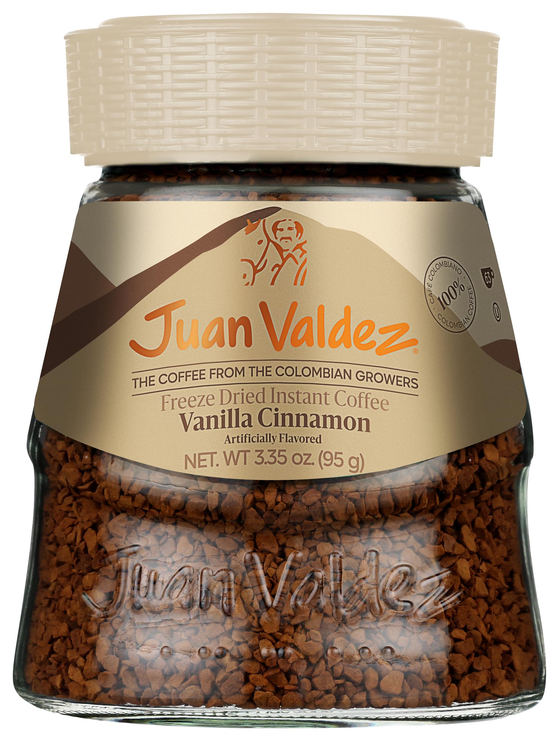 Juan Valdez Vanilla-Cinnamon Flavored Freeze Dried Coffee 3.35oz (95g) - 100% Premium Colombian Instant Coffee for Home, Office & Travel