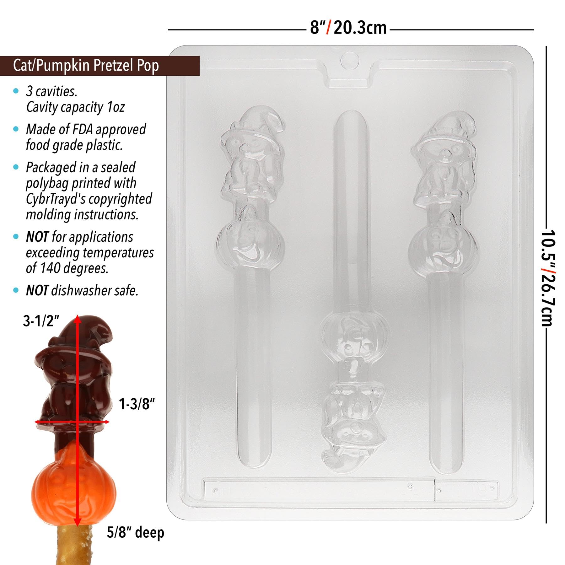 Halloween Chocolate Candy Mold - Cat & Pumpkin Pretzel Pop for DIY Treats | Perfect for Halloween Parties, Trick-or-Treat Favors & Holiday Baking