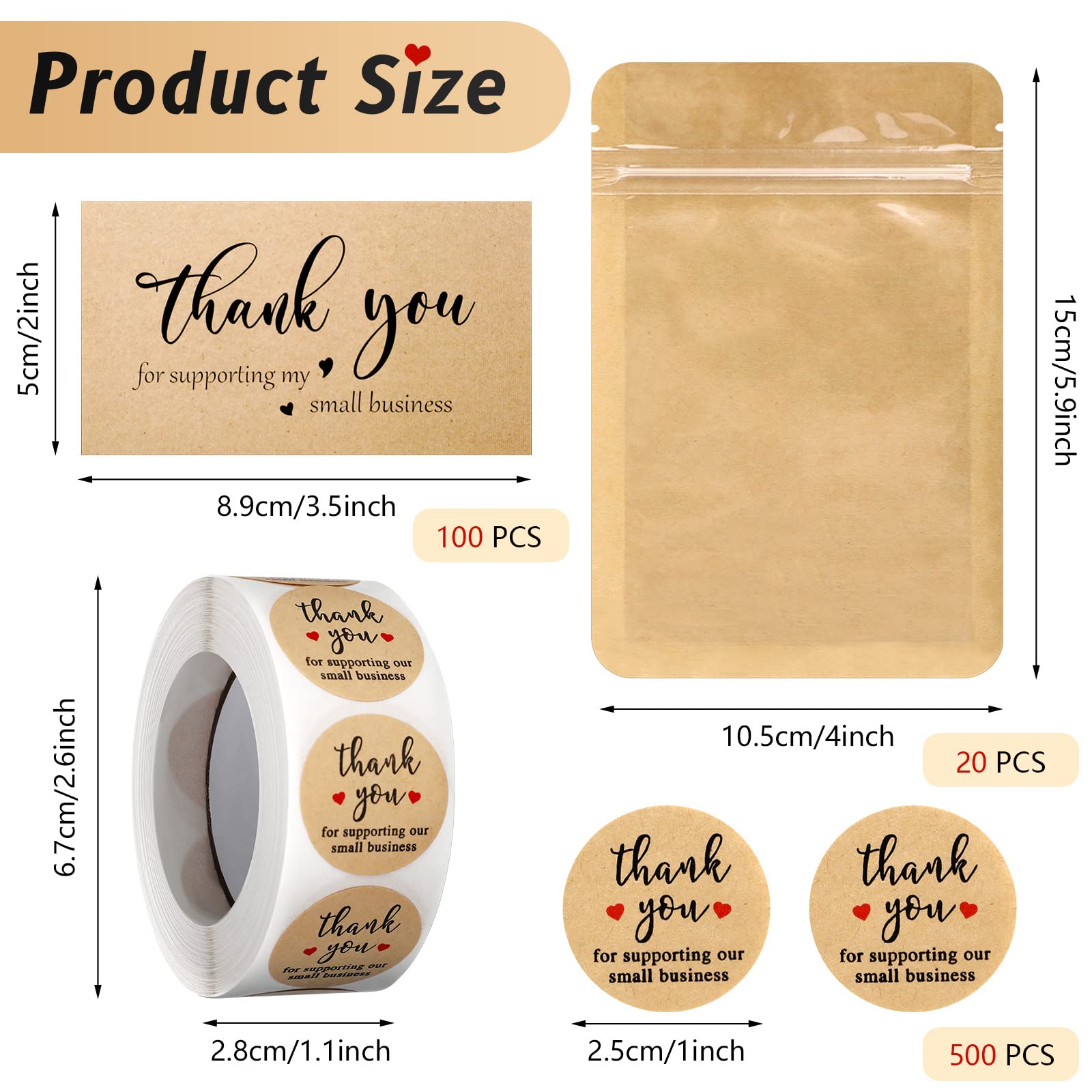 620-Piece Thank You Cards and Gold Foil Stickers Set for Small Business Owners - Appreciation Stickers with Resealable Kraft Paper Packaging - Perfect for Customer Thank You Gifts, Small Business Marketing & Branding