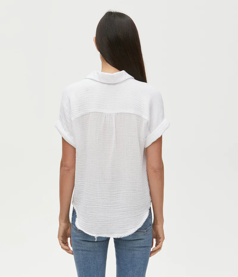 Bailey Women's White Gauze Button Down Shirt - Lightweight Summer Blouse for Casual Wear, Beach Cover-Up & Boho Outfits
