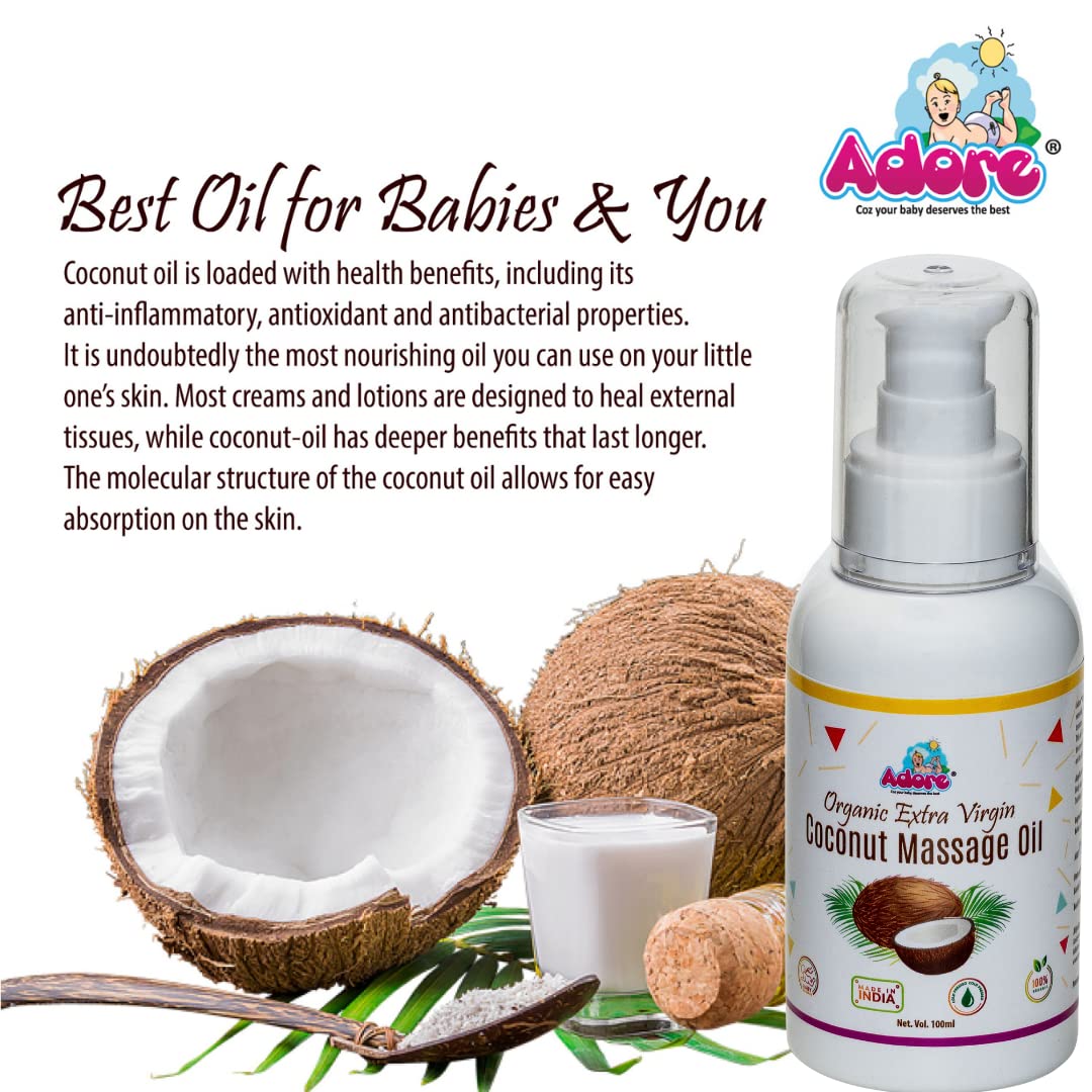 Adore Extra Virgin Cold Pressed Coconut Oil - 100% Pure, Food Grade, 100ml for Massage, Hair Care & Cooking | Perfect for Aromatherapy, Skin Moisturizing & Healthy Recipes