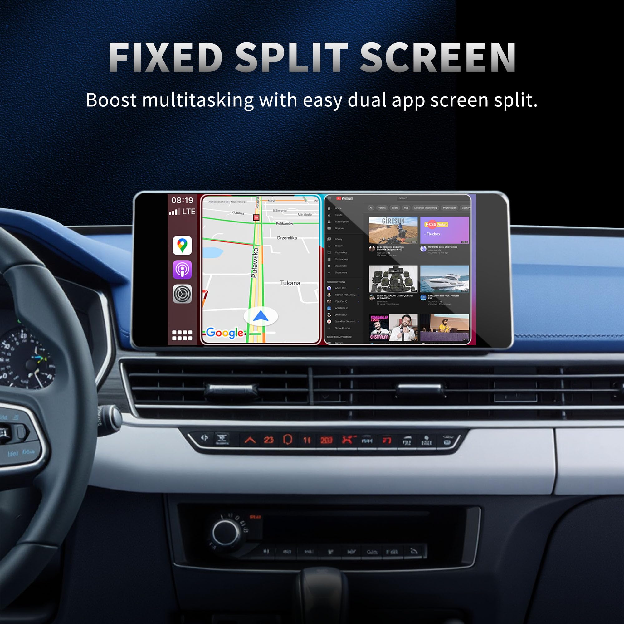 4-in-1 Wireless CarPlay & Android Auto Adapter - Stream Netflix, YouTube & More - Split Screen & Mirroring - Compatible with OEM Wired CarPlay/Android Auto Cars - Perfect for Road Trips & In-Car Entertainment
