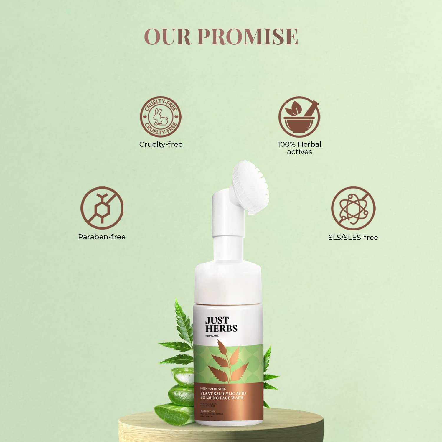 Just Herbs Neem & Aloe Vera Foaming Face Wash with Salicylic Acid - 100ml for Men & Women | Acne Treatment, Oil Control & Deep Cleansing | Perfect for Daily Skincare Routine