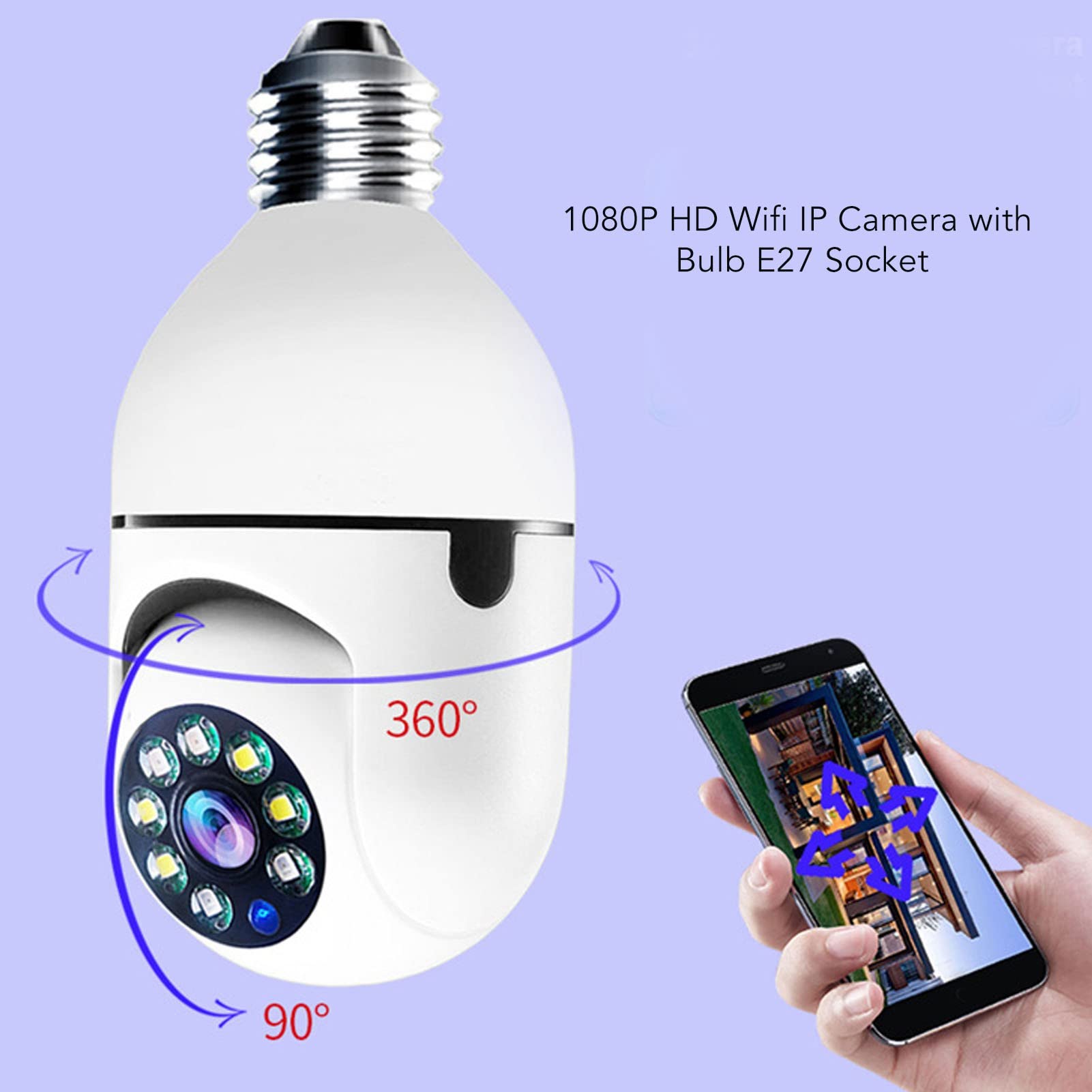 Fansheng Wireless 360° Panoramic Security Camera Light Bulb - 1080P HD Smart Home Surveillance with Night Vision, Motion Detection & 2-Way Audio - Works with E27 Lampholder - Perfect for Indoor/Outdoor Home Security & Baby/Pet Monitoring