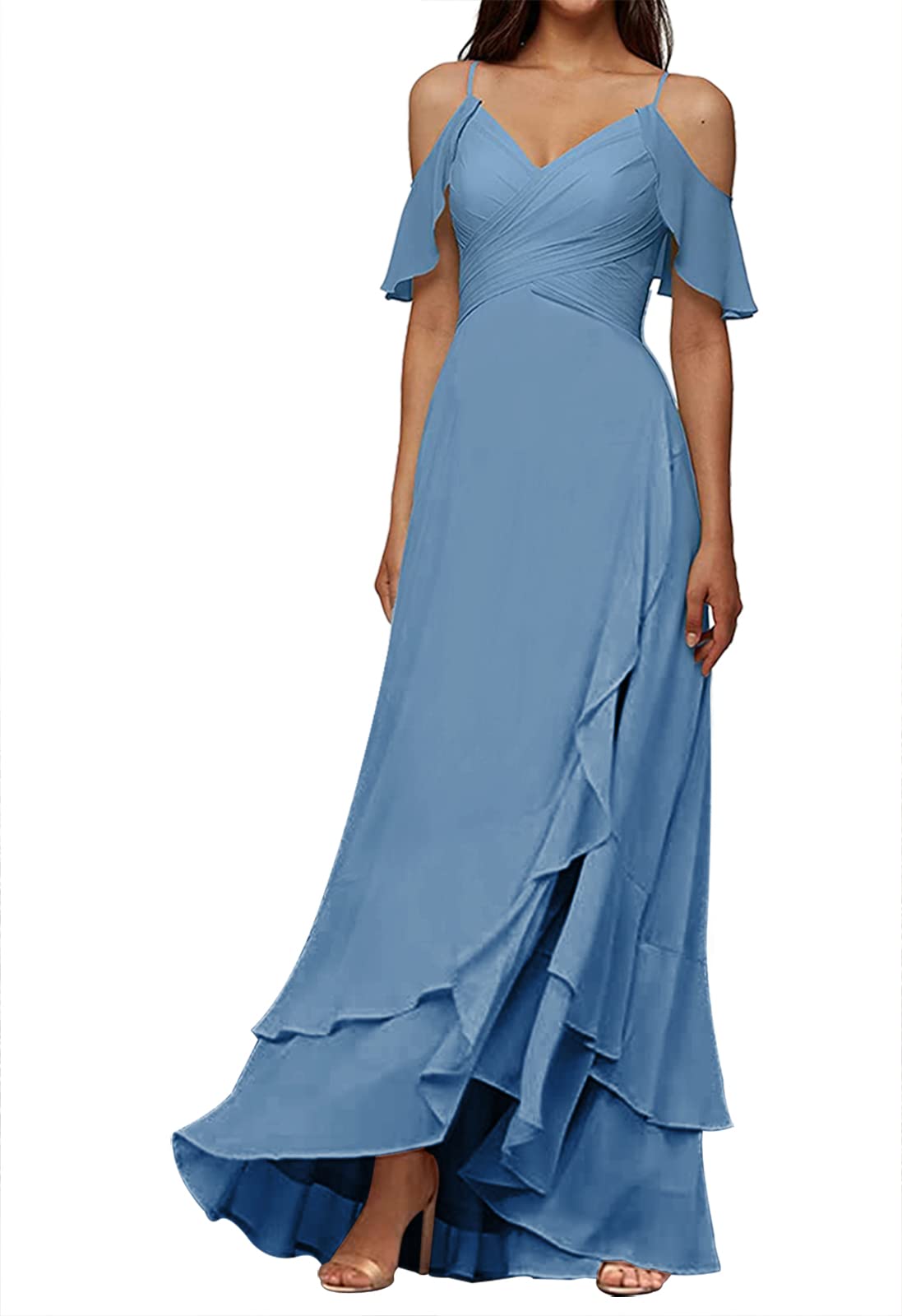 Elegant JAEDEN Long Chiffon Bridesmaid Dress with Ruffles - Perfect for Prom, Wedding Guest & Formal Events