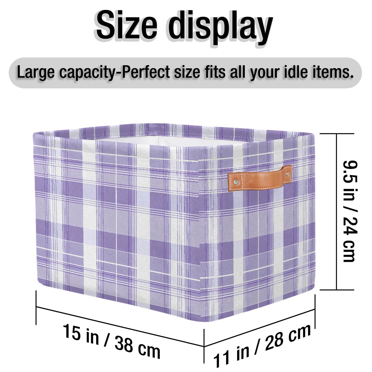 Purple Lavender & White Plaid Foldable Storage Baskets with Handles - 2 Pack Decorative Organizer Bins for Shelves, Home & Office Organization | Perfect for Bedroom Closet, Bathroom & Laundry Room Storage
