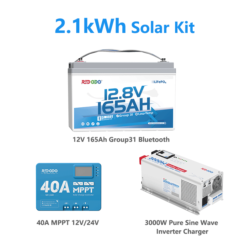 Redodo 12V 165Ah Group 31 Bluetooth Lithium Battery - Deep Cycle for RV, Marine, Solar Power - Perfect for Off-Grid Living & Emergency Backup Power