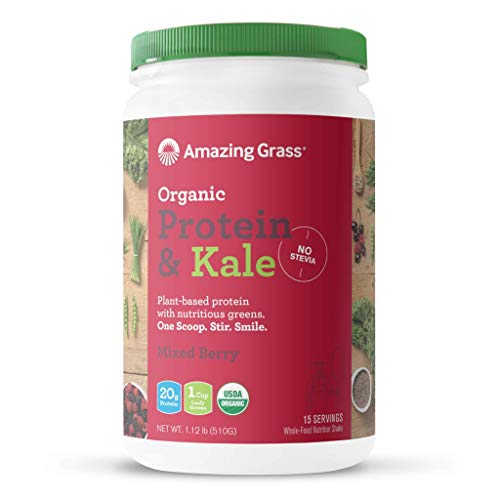 Amazing Grass Vegan Protein & Kale Powder - Organic Plant-Based Protein Supplement with 20g Protein + 1 Cup Greens per Serving, Mixed Berry Flavor, 15 Servings (1.12lb) - Perfect for Smoothies, Post-Workout Recovery & Healthy Lifestyle