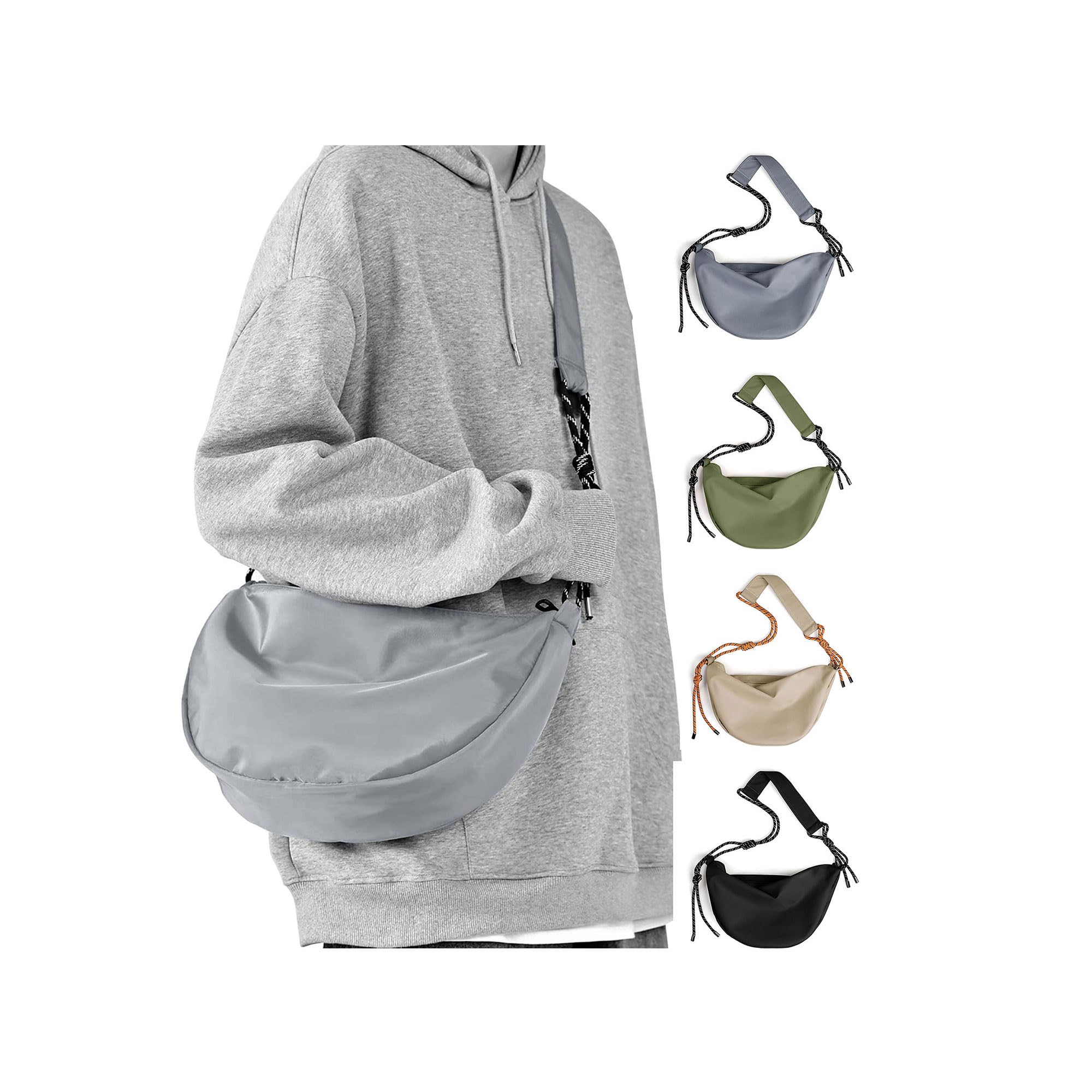 SEAFEW Grey Hobo Bag for Women & Men - Crossbody Purse, Sling Backpack, Shoulder Bag, Small Nylon Fanny Pack - Soft & Casual Trendy Handbag for Daily Use, Travel & Shopping