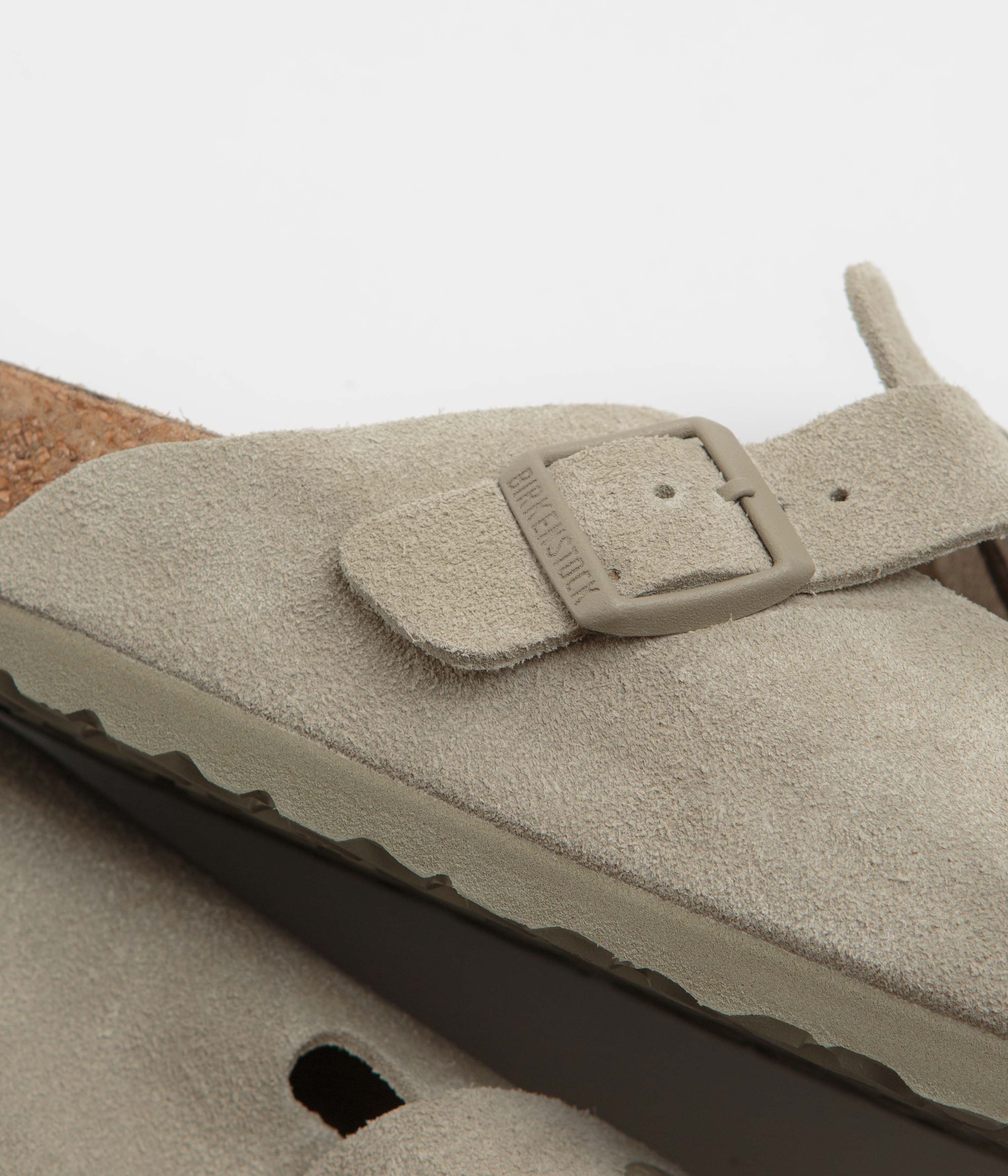 Birkenstock Boston Narrow Sandals for Women & Men - Comfortable Clogs with Soft Footbed - Faded Khaki Suede - Perfect for Home, Office & Casual Wear