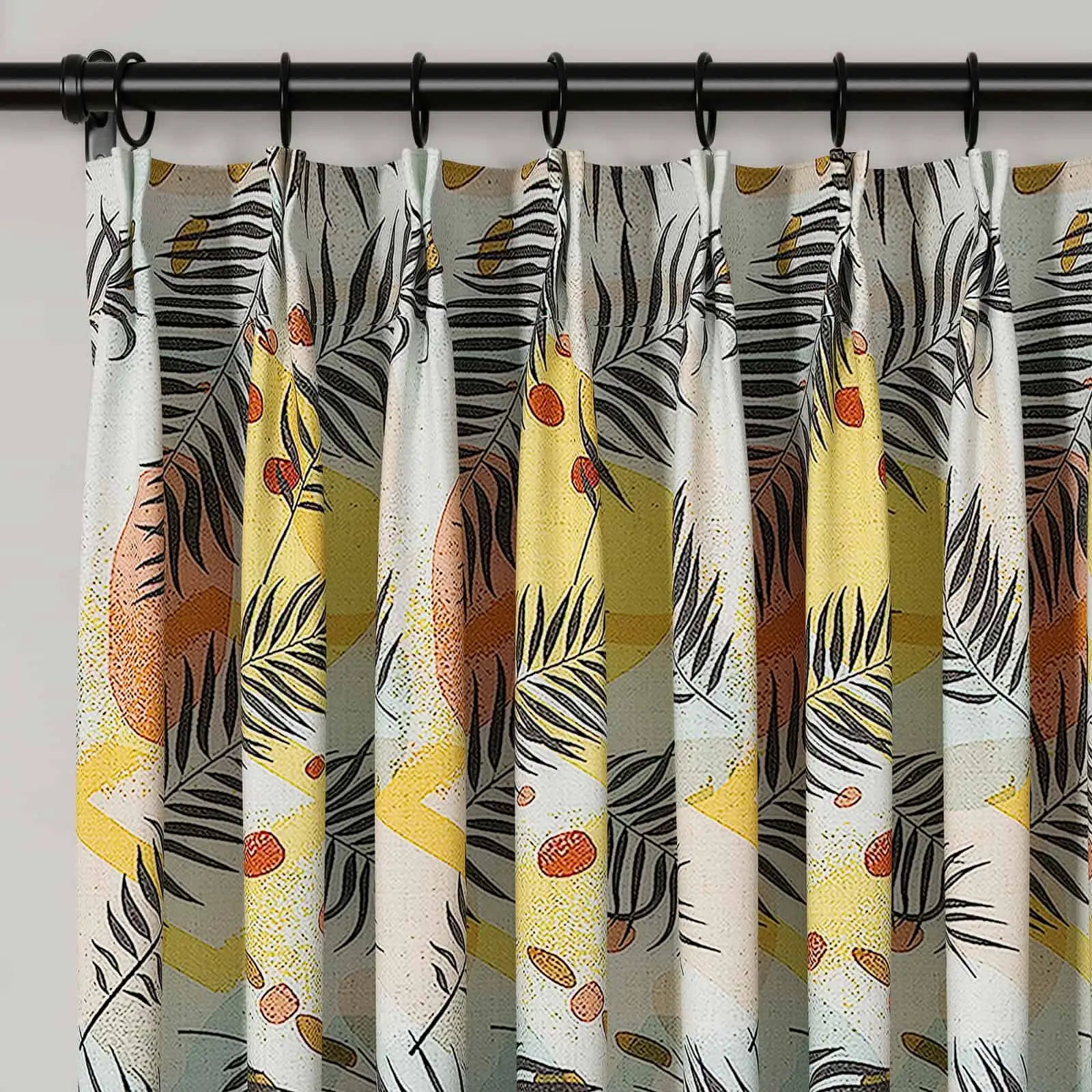 Bohemian Botanical Pleated Drapery Curtains - 52 Inch Width - Elegant Boho Home Decor for Living Room & Bedroom