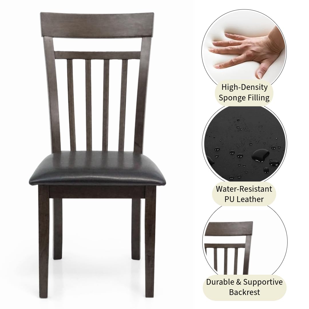 Wickerix Set of 4 Solid Wood Dining Chairs - Modern Kitchen & Side Chairs with PU Leather Upholstery in Espresso Brown | Perfect for Dining Room, Kitchen Island & Small Spaces