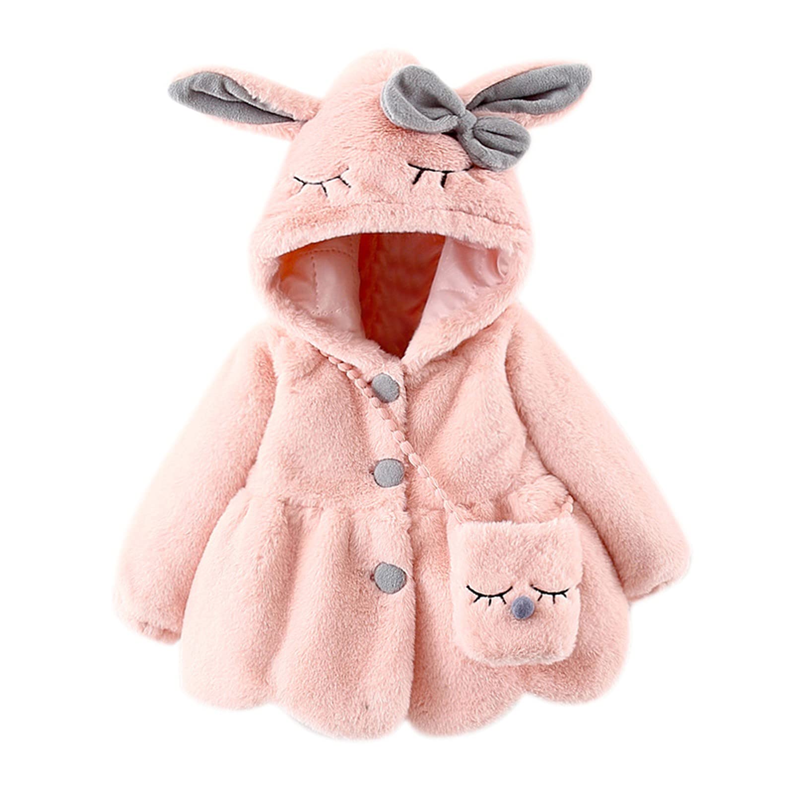 Girls Winter Hooded Coat - Cartoon Rabbit Thickened Warm Jacket with Bag for Baby Girls | Snow Wear, Outdoor Play & Cold Weather Protection