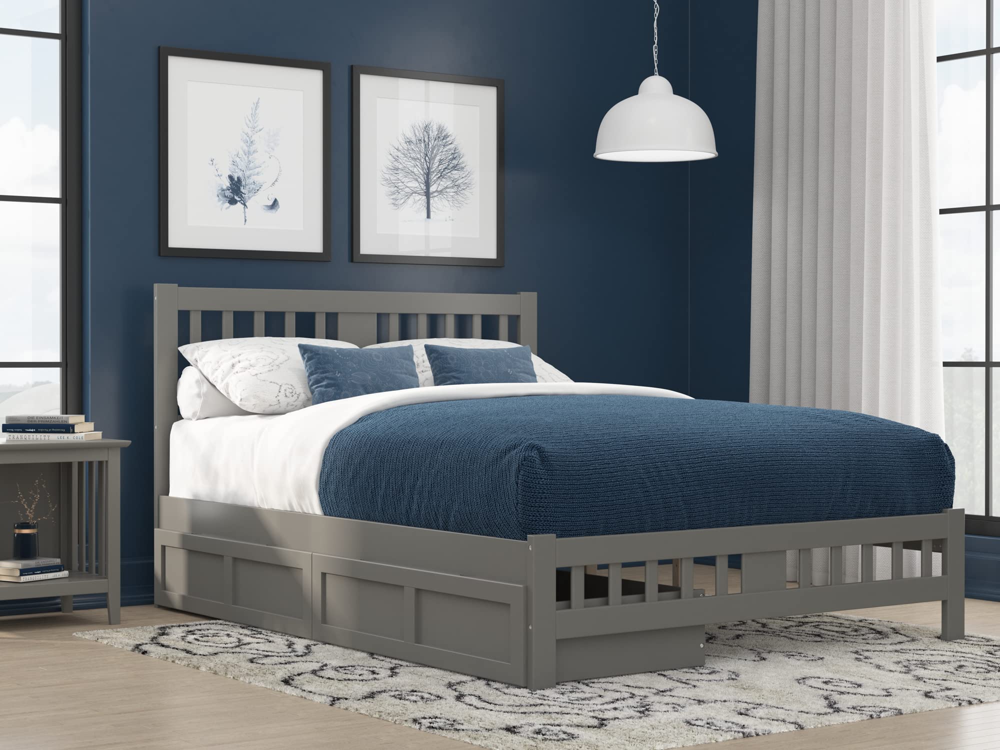 AFI Tahoe Queen Size Platform Bed Frame with Footboard & Storage Drawers, Grey Wooden Bed - Perfect for Small Bedrooms, Guest Rooms & Modern Home Decor