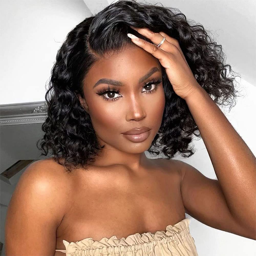 Imeya Short Bob Wigs - 12 Inch Water Wave Lace Front Human Hair Wig with 13x6 HD Transparent Lace | Brazilian Remy Hair | 150% Density | Pre-Plucked with Baby Hair | Glueless Design for Easy Wear | Perfect for Cosplay, Daily Fashion & Protective Hairstyles