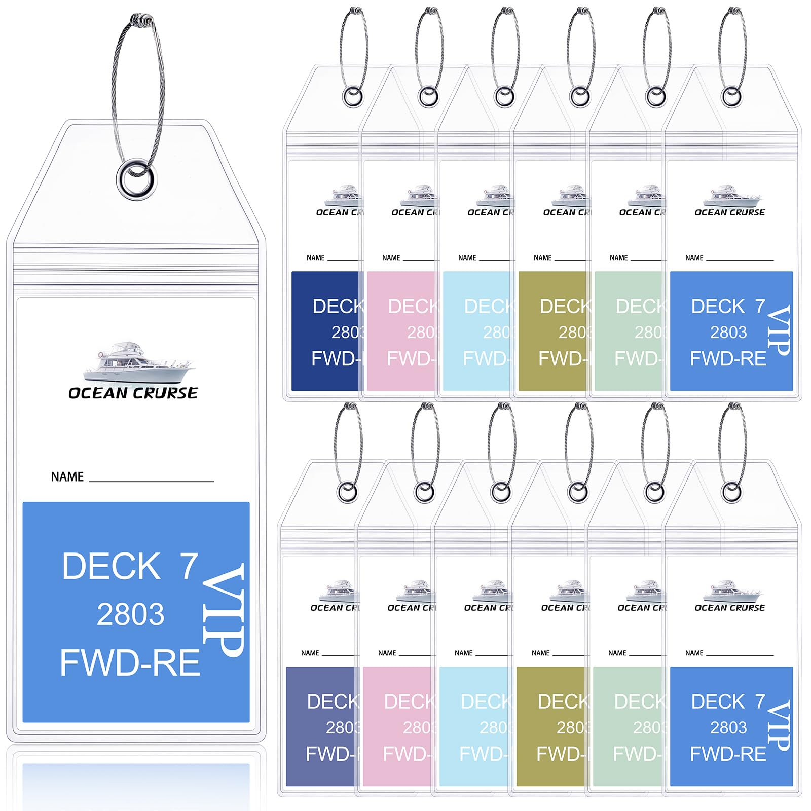Saintrygo 12-Piece Cruise Luggage Tag Holders with Stainless Steel Loops - Waterproof Clear ID Tag Holders for Travel, Cruise Ships & Vacation Essentials - Perfect for Cruise Check-in, Baggage Identification & Travel Organization