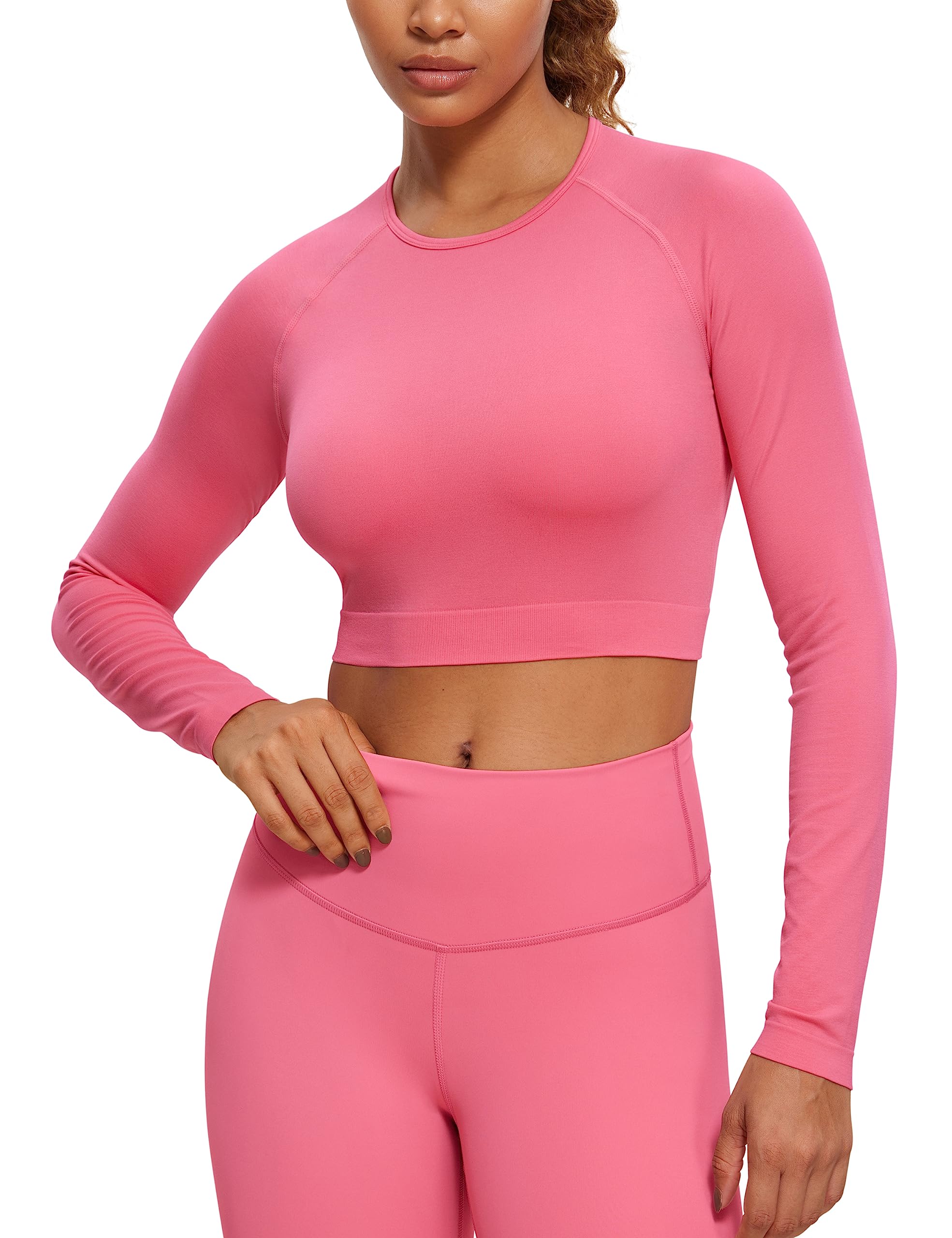 CRZ YOGA Women's Seamless Long Sleeve Workout Shirt - Athletic Cropped Yoga Top for Running, Gym & Fitness Training - Breathable & Comfortable for Yoga, Pilates & Activewear