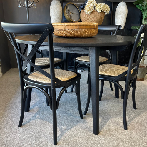 Vicchy Round Oak Dining Table 120cm Black - Perfect for Kitchen, Dining Room & Small Space Gatherings