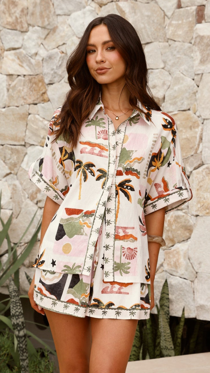 Kimberly Shorts - Stylish Desert Palms Print Women's Casual Shorts | Perfect for Summer, Beach, and Vacation Outfits