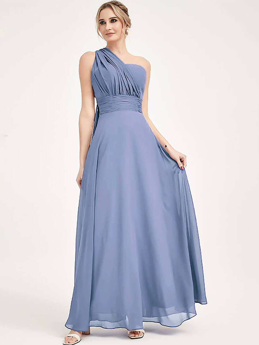 Elegant Convertible Chiffon Bridesmaid Dress - Wrap Style Slate Blue Maxi Gown for Weddings, Prom & Formal Events | Perfect for Bridal Party, Evening Galas & Special Occasions