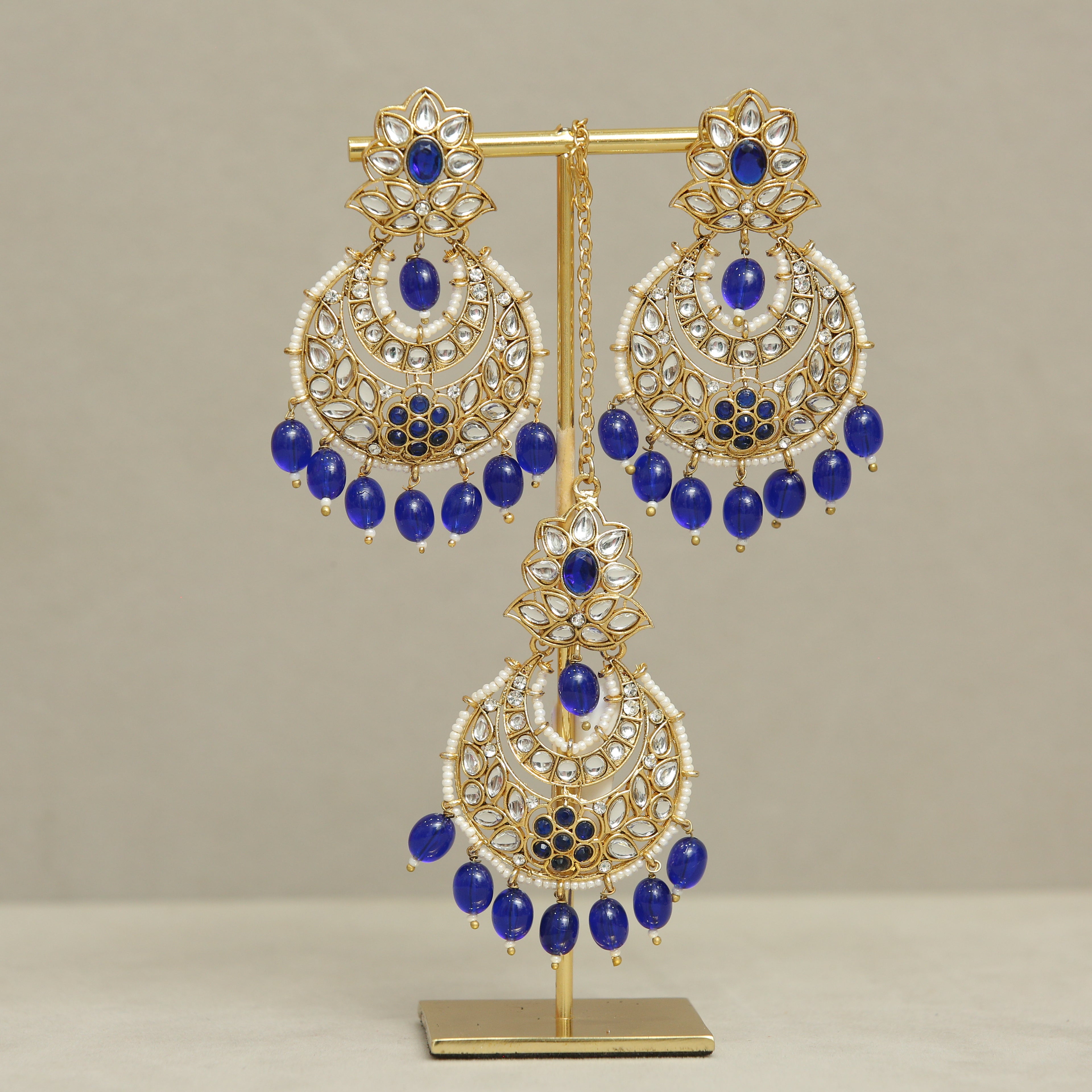 Emilia Kundan Earrings and Tikka Set | Indian Bridal Jewelry | Wedding Accessories for Women | Perfect for Bridal, Party, and Festive Occasions
