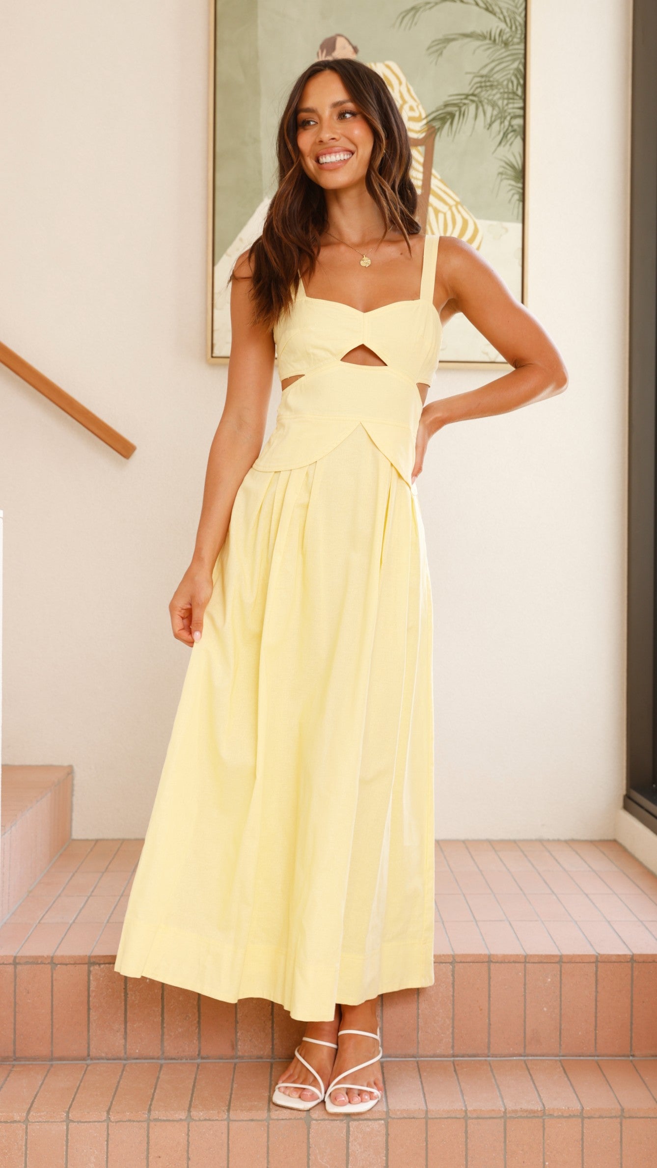 Harleigh Midi Dress in Yellow | Flowy Summer Dress for Women | Perfect for Beach Vacations & Date Nights