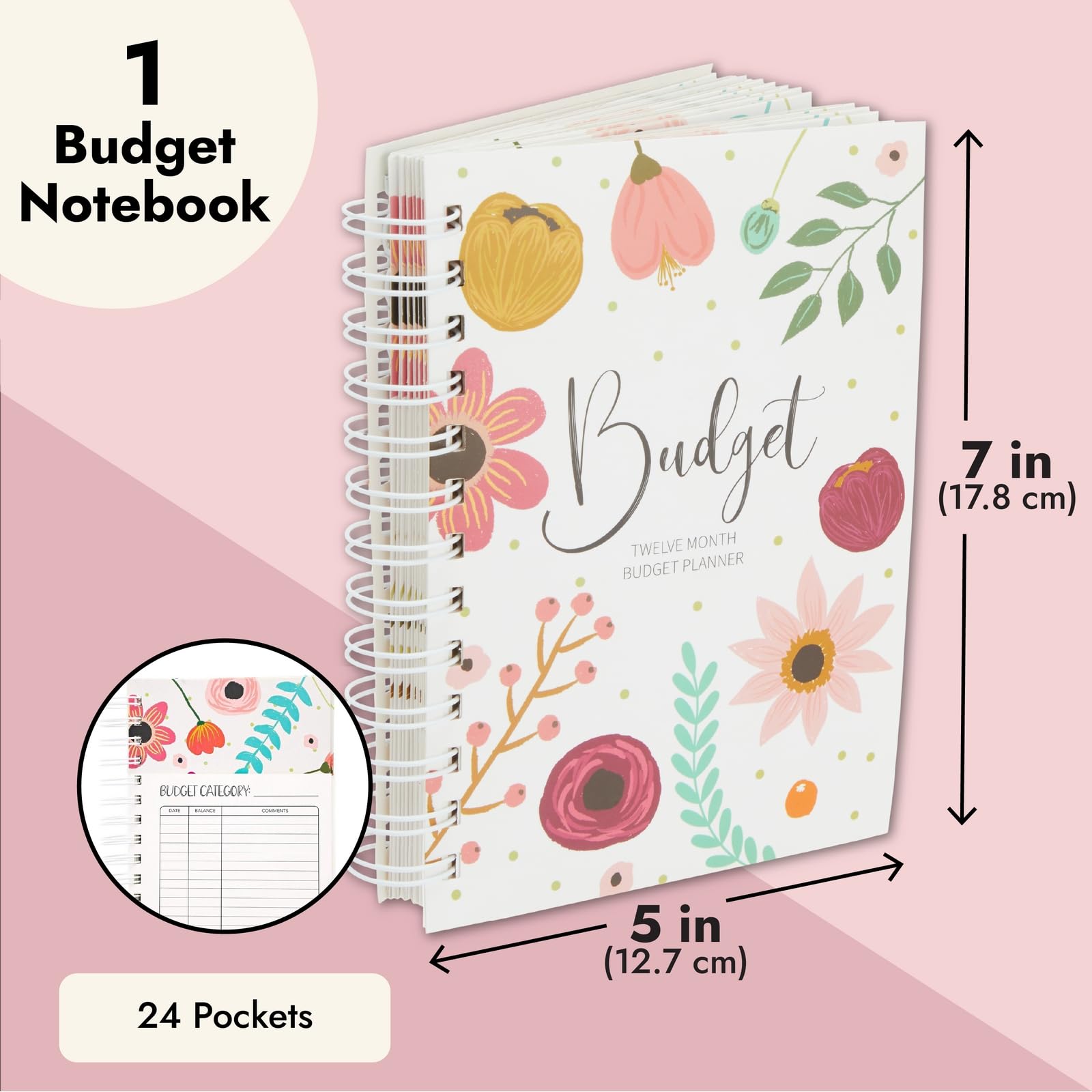 Floral Budget Planner - 24 Pockets Bill Organizer & Debt Tracker for Monthly Payments (5x7 In) - Perfect for Home & Office Finance Management