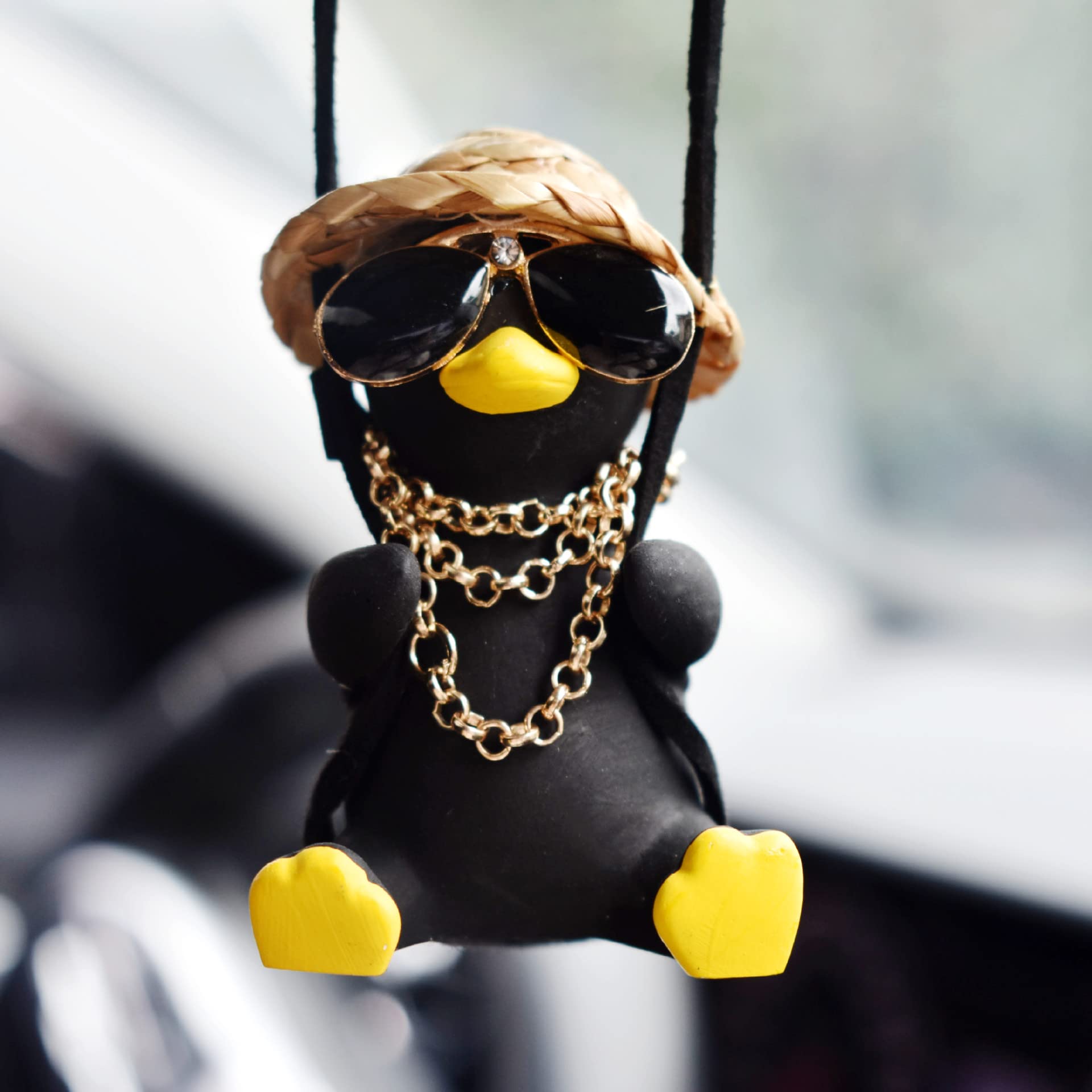 Funny Swinging Duck Car Rearview Mirror Pendant - Cartoon Duck Decor for Cars (Local Tycoon Duck Style) | Cute Car Accessory for Road Trips & Daily Commutes