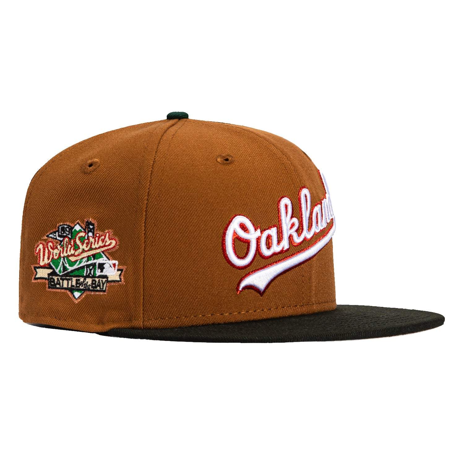 New Era 59Fifty Oakland Athletics Battle of the Bay Patch Script Hat - Khaki & Black Baseball Cap for Men - Perfect for Baseball Games, Streetwear Fashion & Fan Collections