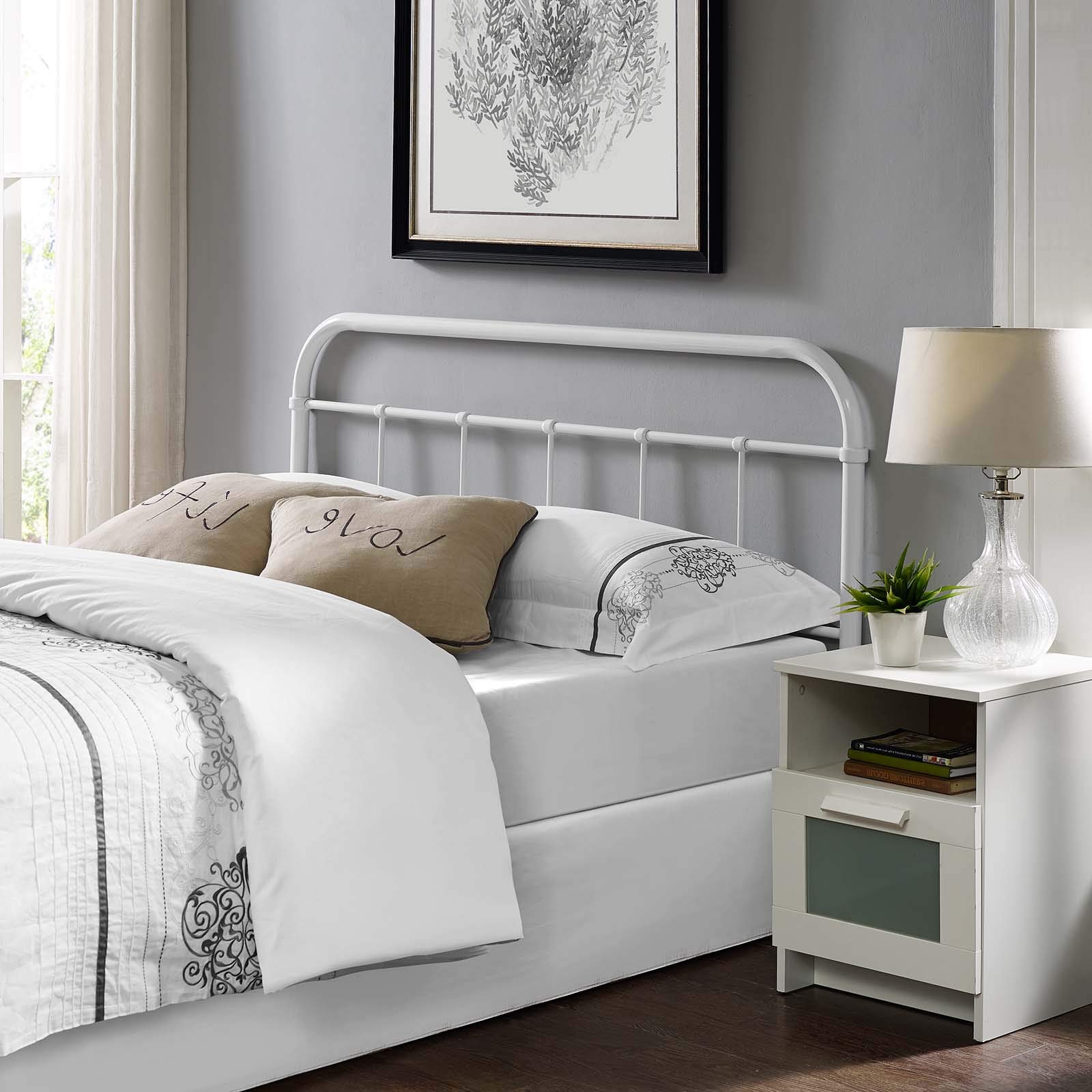 Modern Contemporary Urban Design Queen Size Bed Headboard - White Metal Steel Frame for Stylish Bedroom Decor | Perfect for Urban Apartments & Master Bedrooms