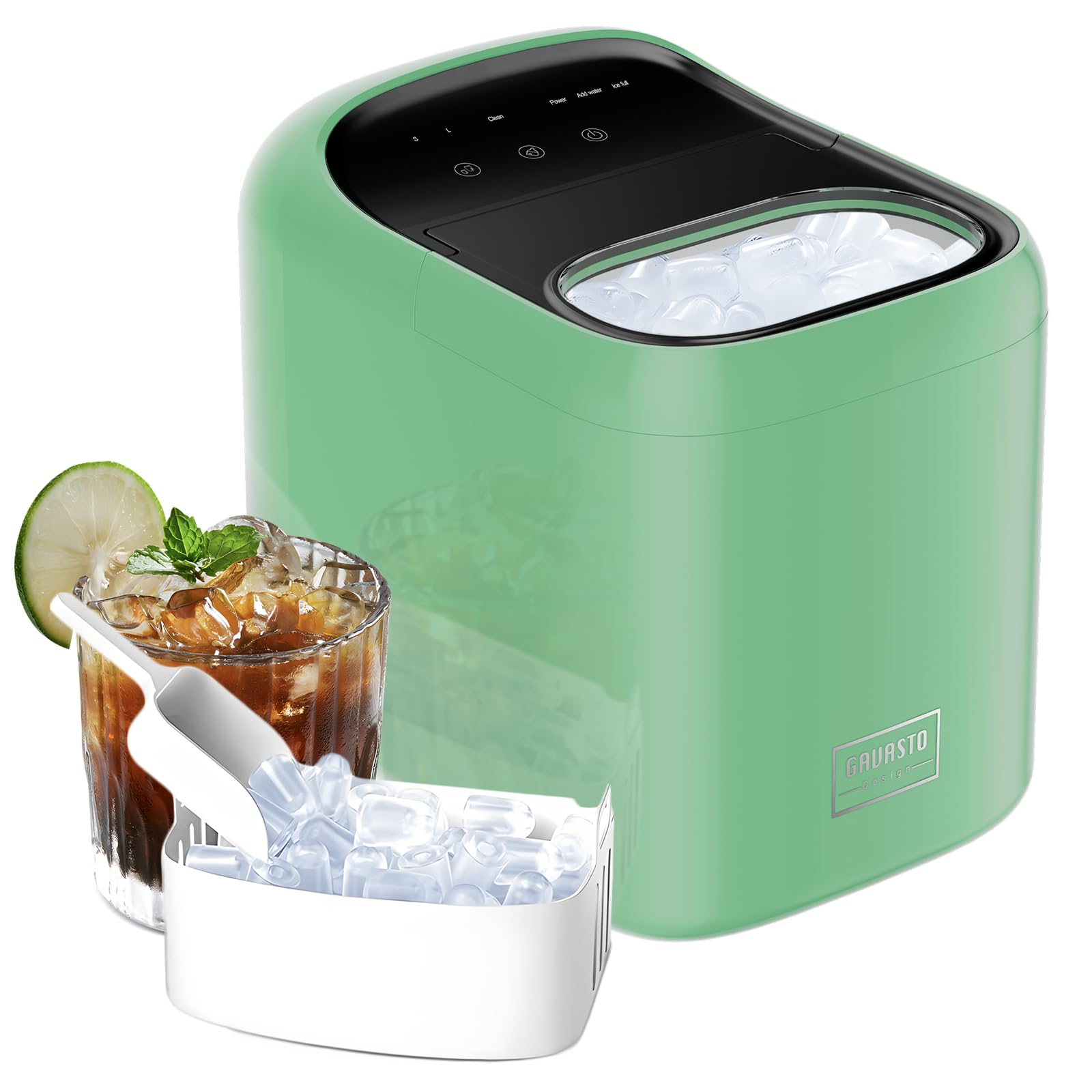 Portable Countertop Ice Maker - 9 Ice Cubes in 6 Minutes, 33lbs/Day Capacity, One-Touch Operation & Self-Cleaning Function with Ice Scoop & Basket for Home, Kitchen, Office, Bar, RV, Parties (Green)