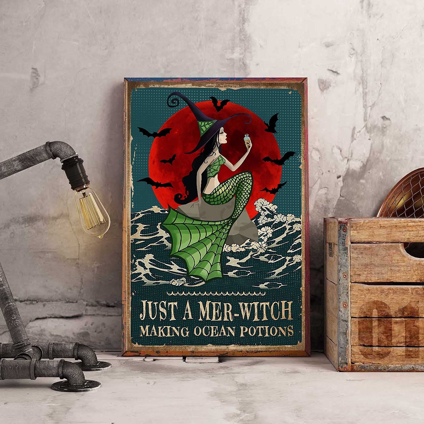 1000-Piece Wooden Jigsaw Puzzle - Mermaid Hippie Love & Ocean Potions Vintage Design, Fun Educational Puzzle Game for Adults & Kids, Perfect Gift for Family Game Night & Relaxation Therapy