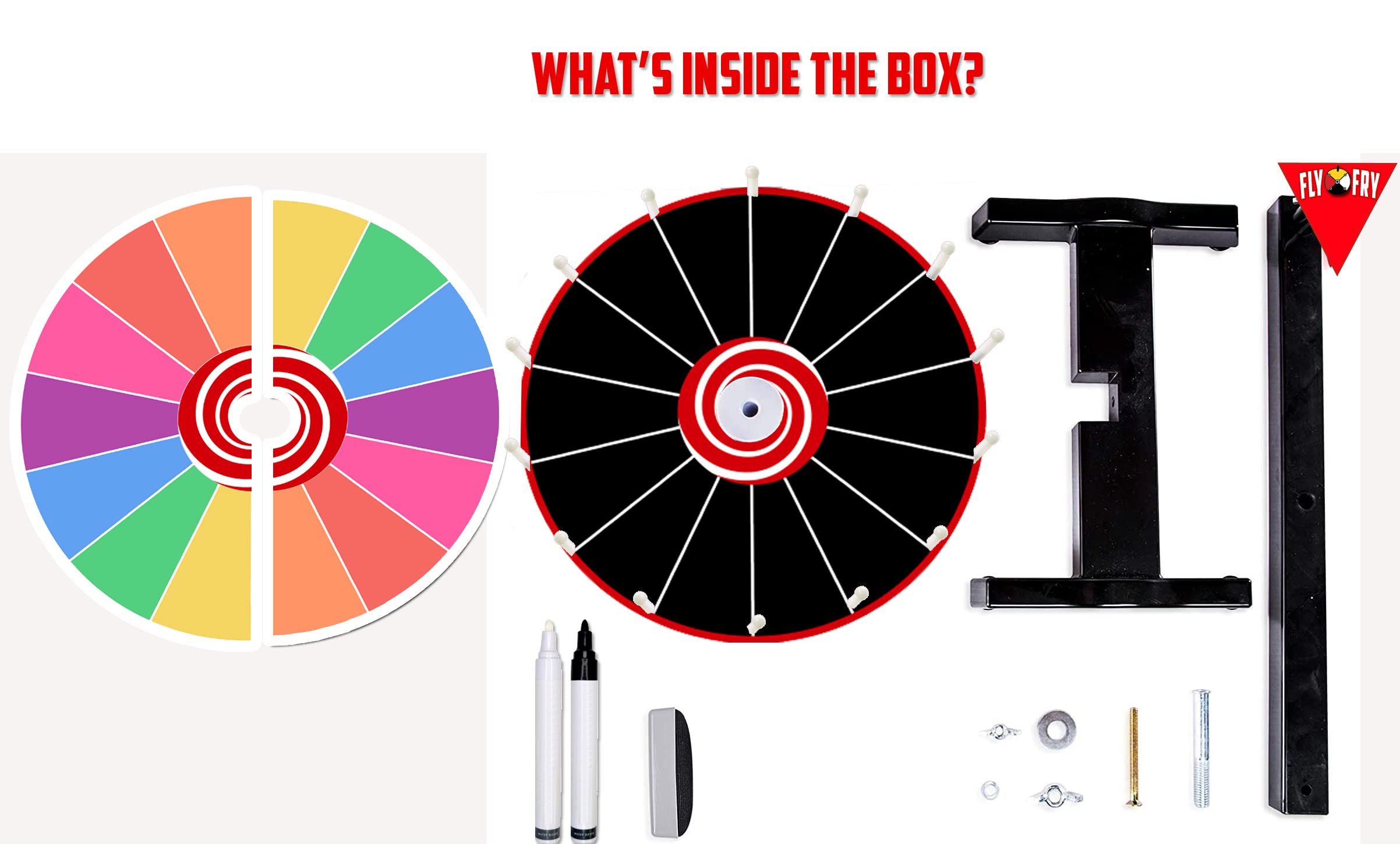 24 Inch 2-in-1 Rainbow & Black 14-Slot Prize Wheel - Colorful Acrylic Dry Erase Spinner for Casino Parties, Fundraisers & Events - Loud Clacker with True Motion Spin - Perfect for Game Nights, Carnivals & Classroom Activities