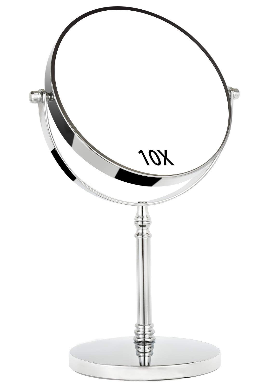 8 Inch 10X Magnifying Mirror with Round Stand - Double Sided 10X/1X Makeup Mirror for Tabletop, Vanity Desk & Bathroom - Perfect for Makeup Application, Skincare Routine & Eyebrow Grooming