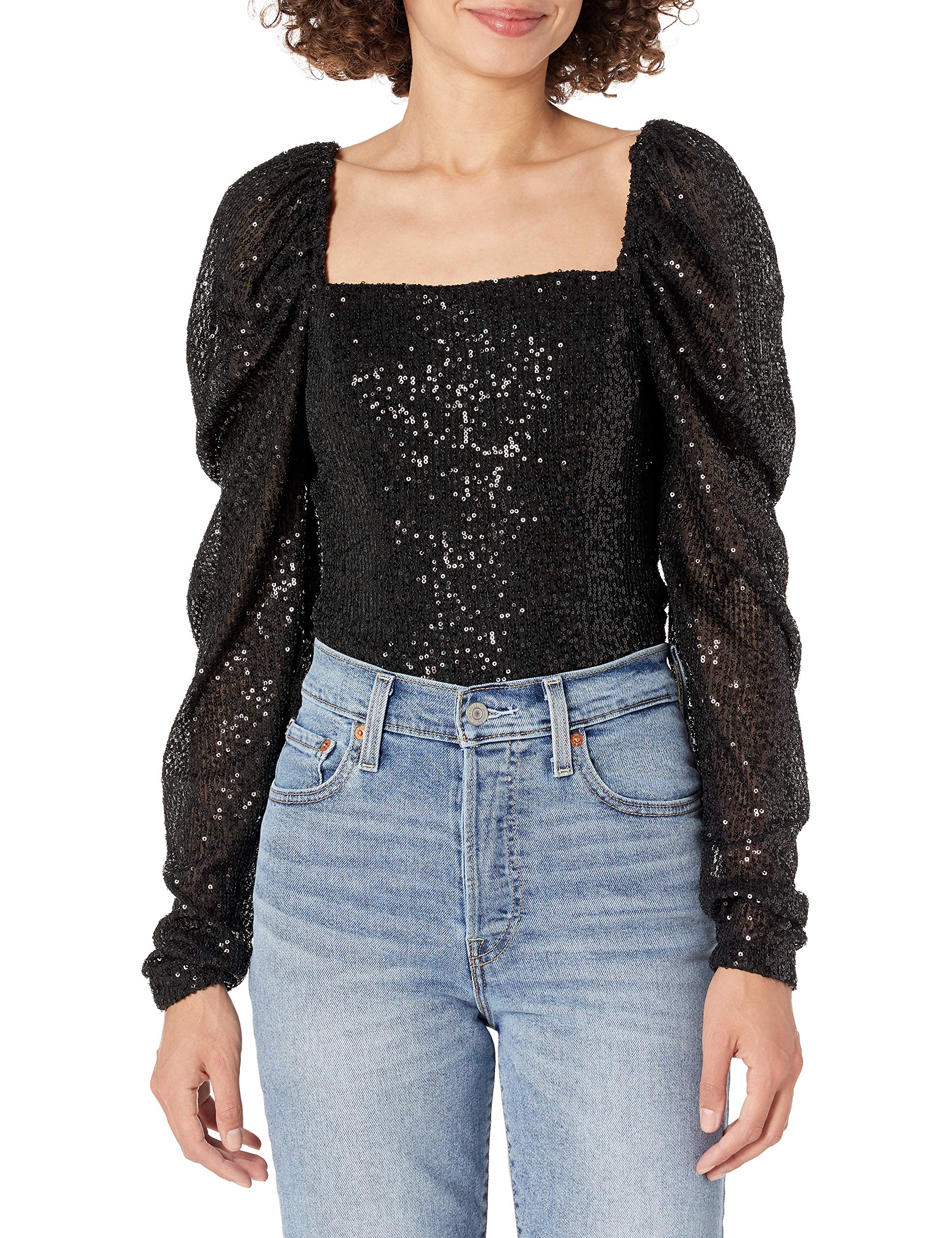 Ramy Brook Women's Skye Puff Shoulder Sequin Cropped Top | Glamorous Party Blouse for Night Out & Special Occasions
