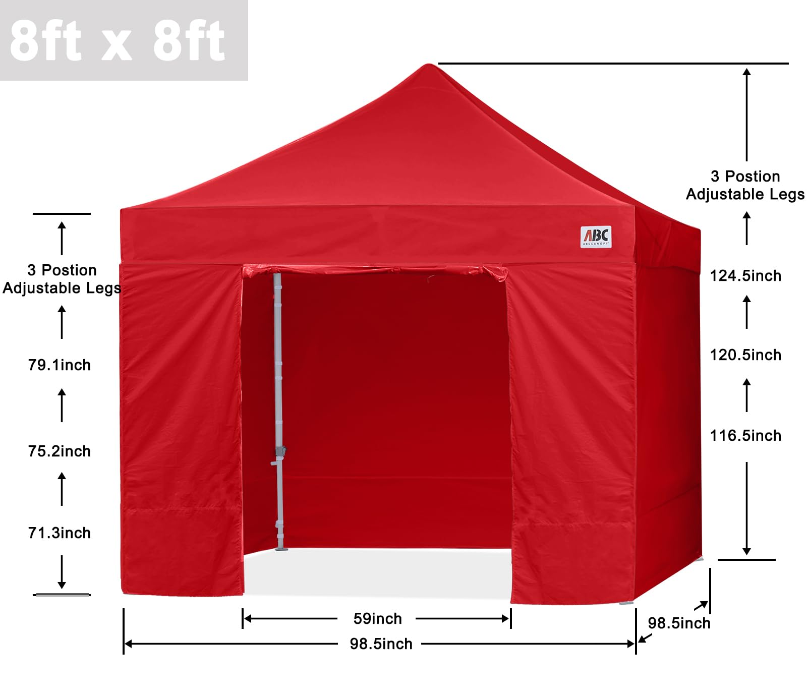 ABCCANOPY Easy Pop Up Canopy Tent with Sidewalls - Commercial Series (Red) | Instant Shelter for Outdoor Events, Farmers Markets & Backyard Parties