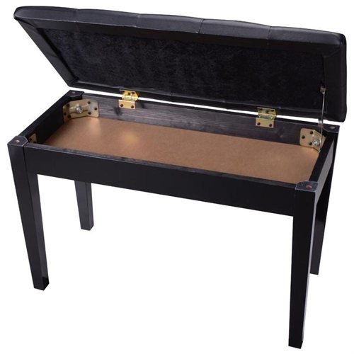 Black Wooden Leather Upholstered Duet Piano Bench with Storage - Perfect for Home, Studio, or Music Classroom Use
