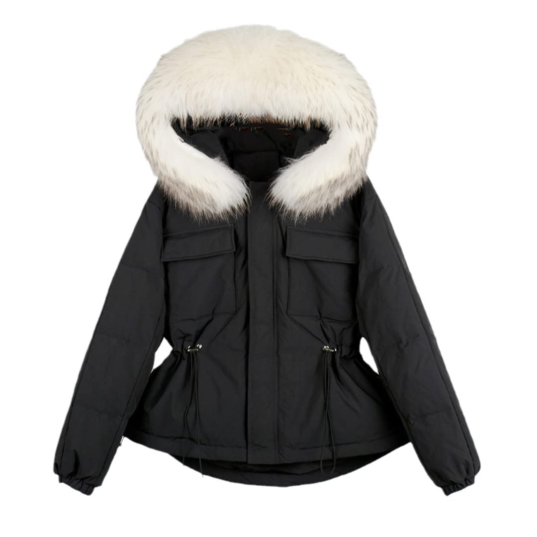 Women's Waterproof Short Puffer Jacket with Fur Hood - 90% Duck Down Winter Coat | Warm Winter Parka for Outdoor Activities & Snow Sports