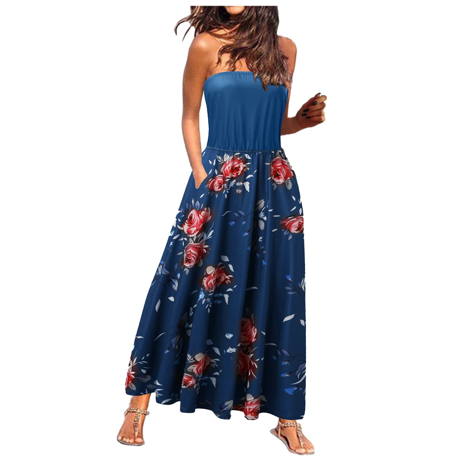 LAILAIJU Women's Summer Printed Wrap Dress - Flowy Casual Maxi Skirt with Pockets, Lightweight & Breathable for Beach, Vacation, and Everyday Wear