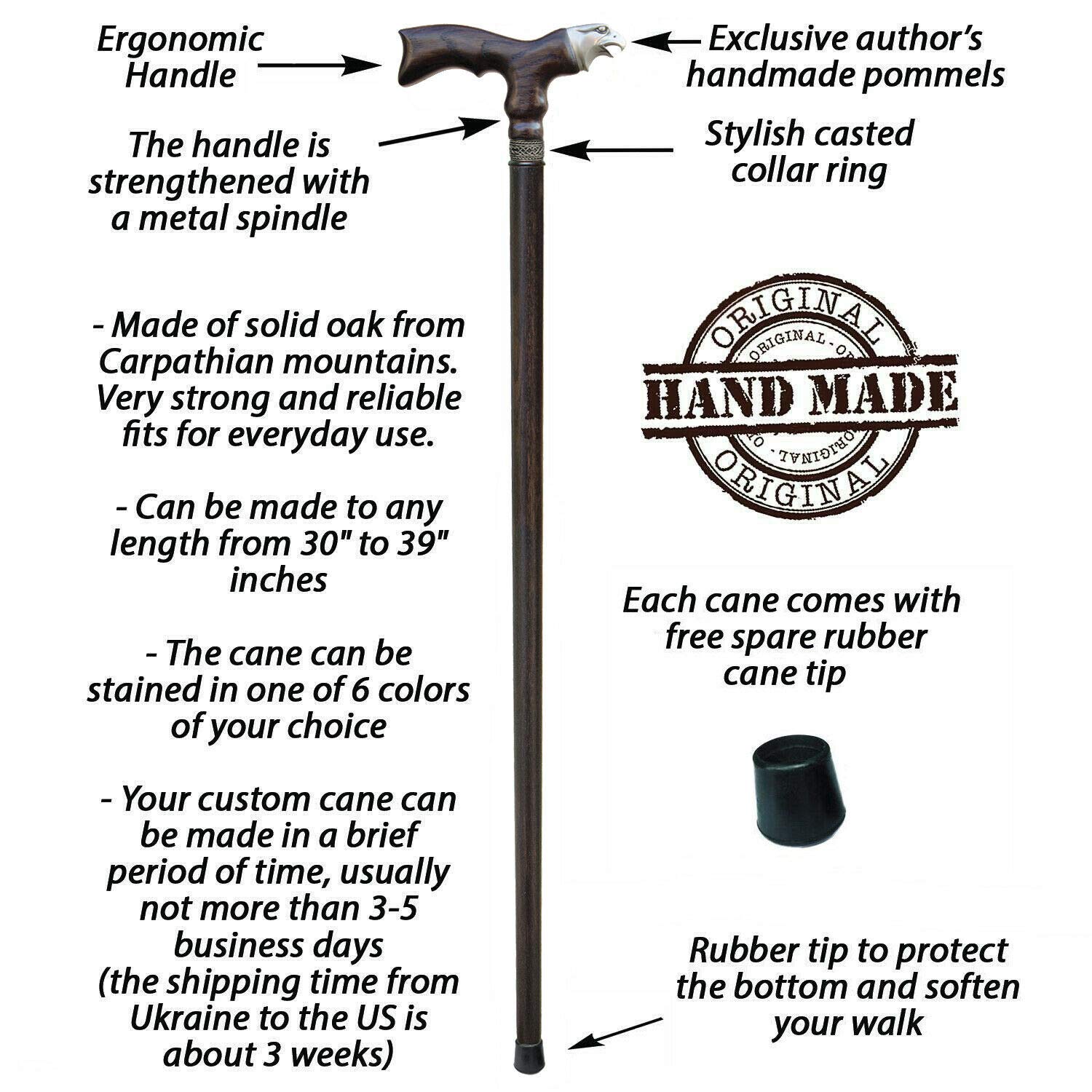 Handcrafted Eagle Carved Wooden Walking Cane - Premium Fashionable Walking Stick for Men & Women | Perfect for Hiking, Outdoor Adventures & Stylish Support