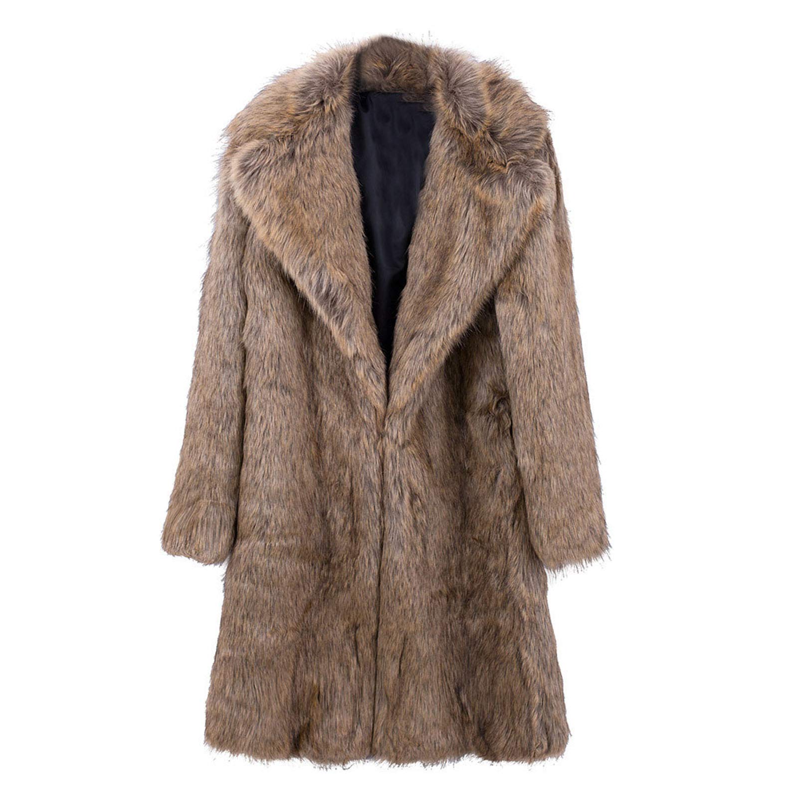 Men's Winter Faux Fur Lapel Cardigan - Fashionable Casual Long Overcoat for Cold Weather | Warm Thick Parka Jacket for Outdoor Activities & Daily Wear