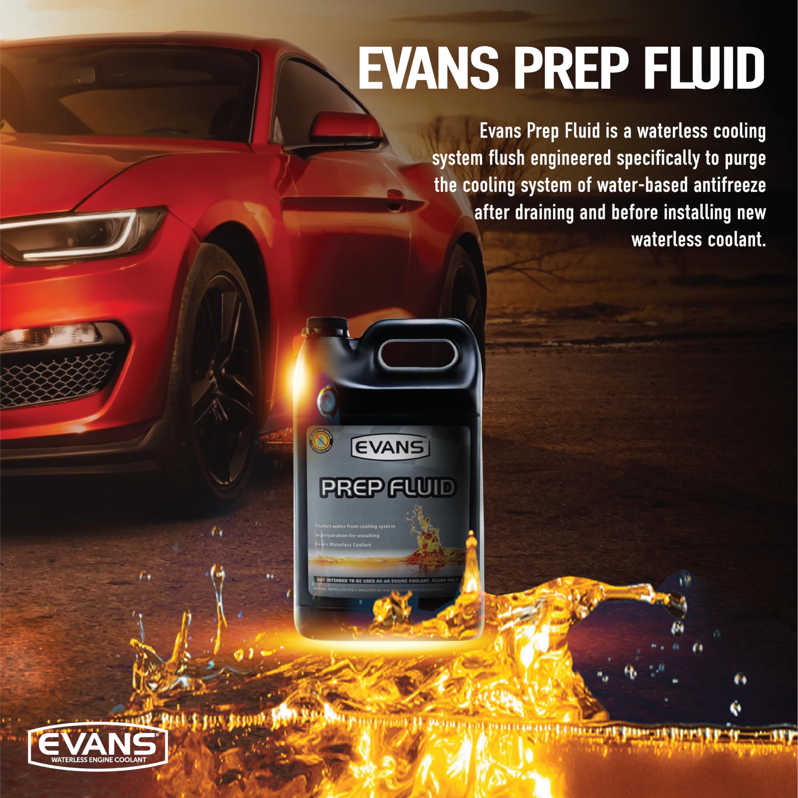 Evans Cooling Systems EC42001 Waterless Prep Fluid - 128 fl. oz. with Funnel | High-Performance Engine Coolant for Automotive, Motorcycle & Heavy Equipment | Prevents Corrosion & Overheating in Extreme Temperatures