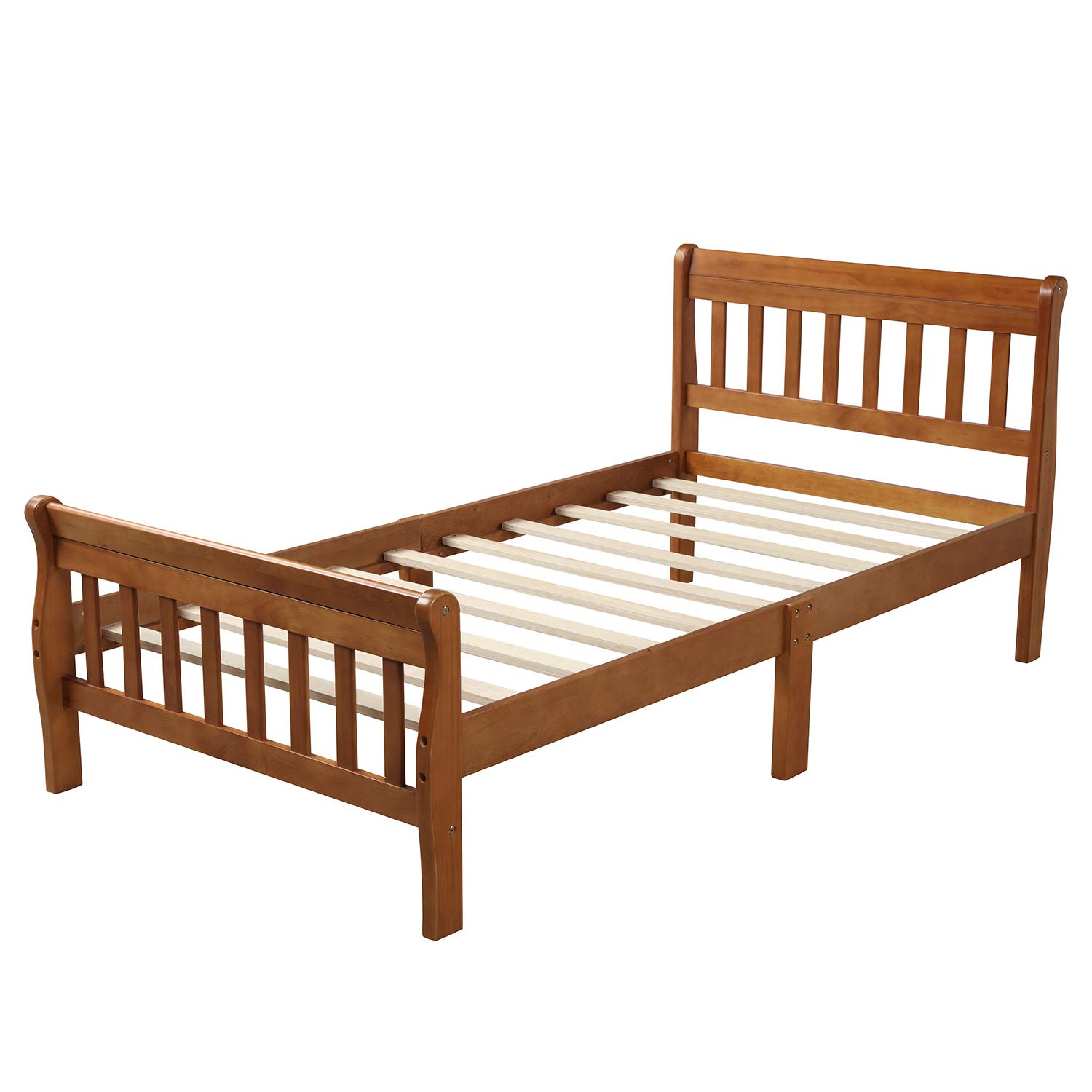Harper & Bright Designs Modern Wood Twin Size Sleigh Bed for Kids - Sturdy Platform Bed Frame with Headboard & Footboard, Wood Slat Support (No Box Spring Needed) - Perfect for Kids' Bedrooms, Guest Rooms & Small Spaces