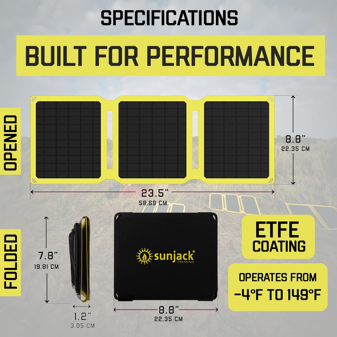 SunJack 20W Portable Solar Charger - High Efficiency Foldable Solar Panel for Phones, Tablets, USB Devices - Perfect for Camping, Hiking & Emergency Power Outdoors