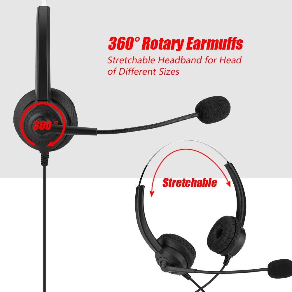 2.5mm Telephone Headset with 360° Lossless Sound - Call Center Headphones with Noise Cancelling Earmuffs for Office, Computer & Phone (3.5mm Straight Plug) - Perfect for Customer Service, Remote Work & Business Calls