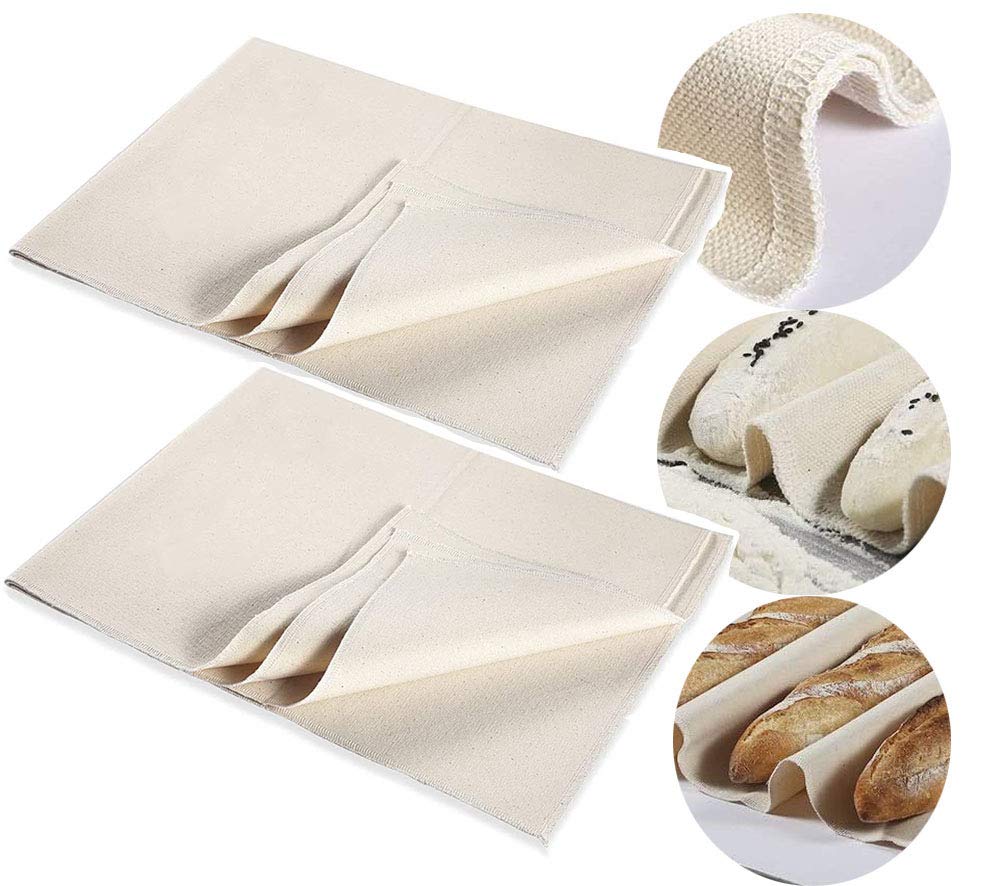 2PCS 100% Pure Cotton Bakers Couche Cloth - Professional Proving Linen for Baguette, Bread & Loaf Dough (30