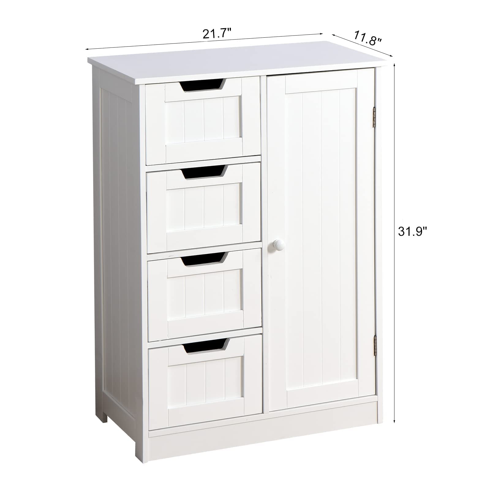 Freestanding Bathroom Cabinet with Adjustable Shelf & 4 Drawers - White Storage Cupboard for Bathroom, Kitchen, Living Room | Space-Saving Organizer for Towels, Toiletries & Household Items