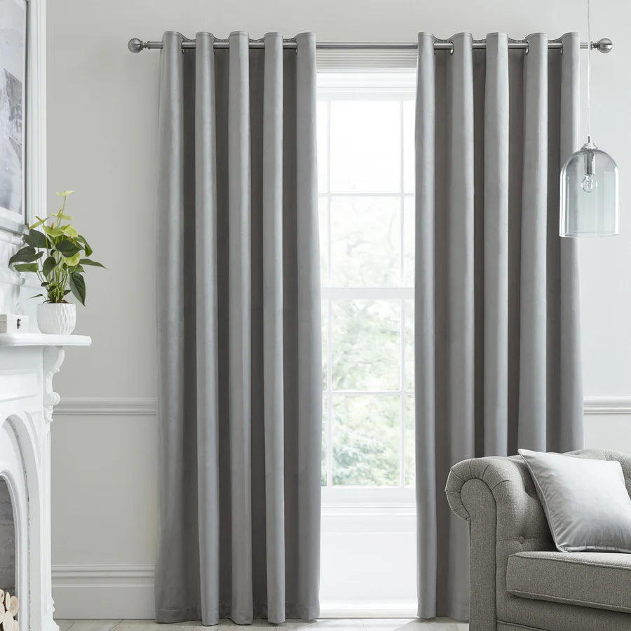 Laurence Llewelyn Bowen Montrose Silver Eyelet Curtains - Elegant Window Treatments for Living Room & Bedroom Decor